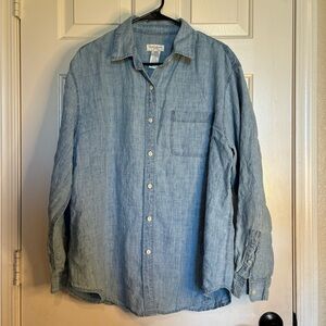 Jones New York Sport Light Blue Button Down Shirt 100% Linen